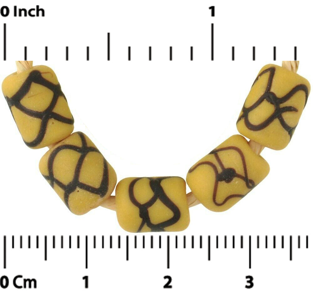 Old African trade beads yellow Rattle Snake Venetian glass beads Fancy lampwork - Tribalgh