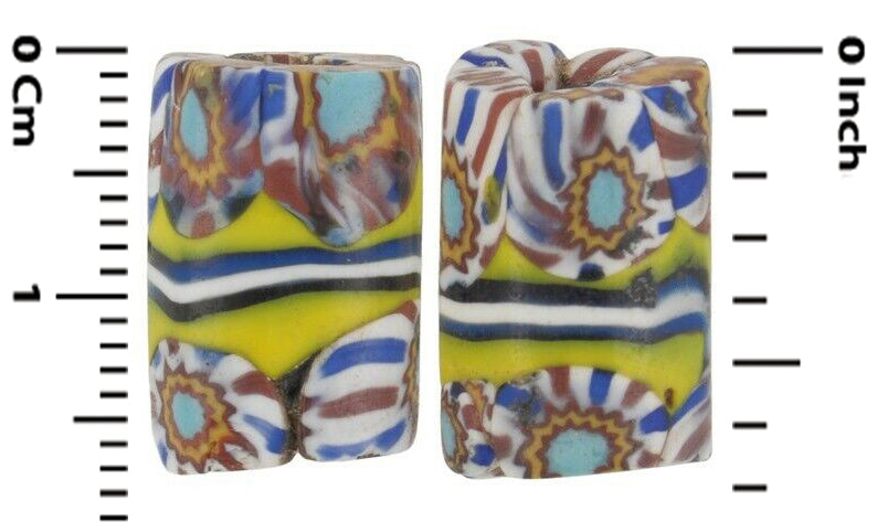 Antique Banded Millefiori Venetian Mosaic Glass Trade Beads - alternate view