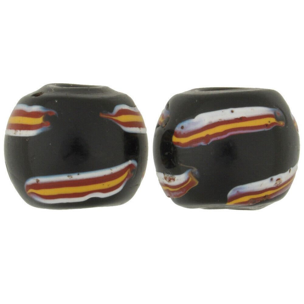 Old African Trade Beads Black Fancy Venetian Glass Beads Round Lampwork Ghana