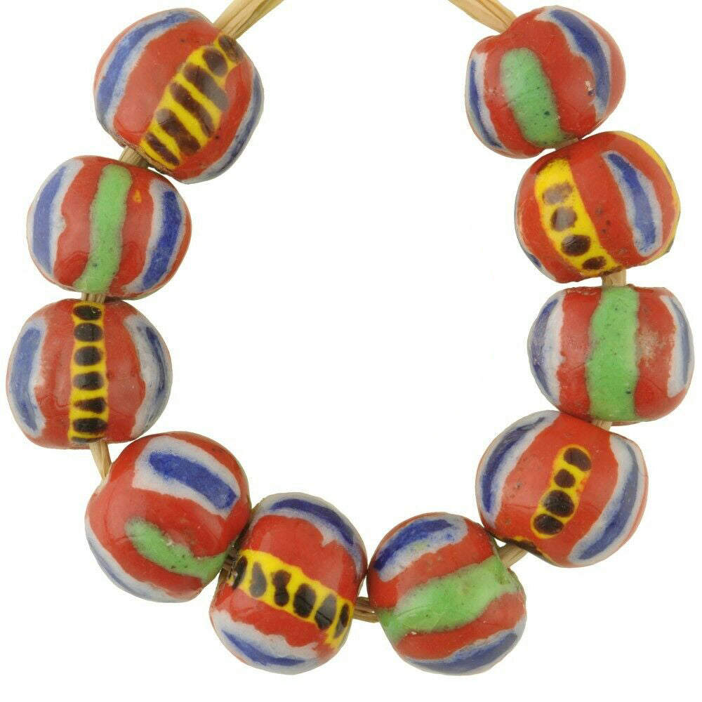 New African glass trade beads handmade Kiffa beads round polychrome Mauritania - Tribalgh