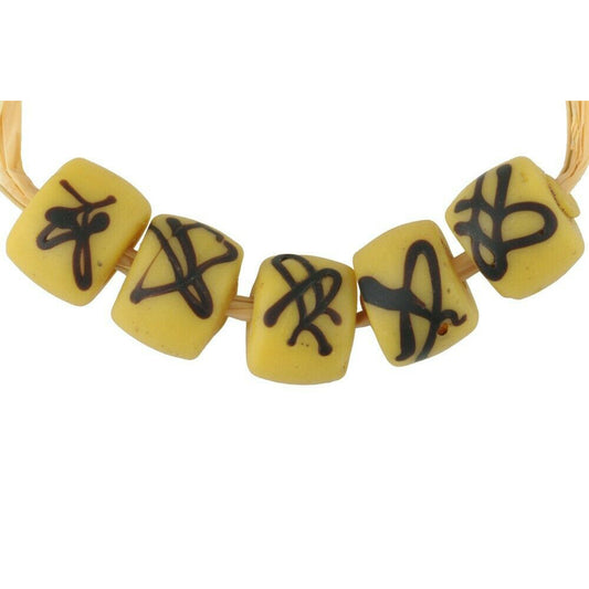 African trade beads yellow Akoso old Venetian glass beads Fancy lampwork Ghana - Tribalgh