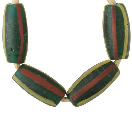Vecchie perle di commercio africano perline di vetro veneziano verde traslucido Commercio del Ghana - Tribalgh