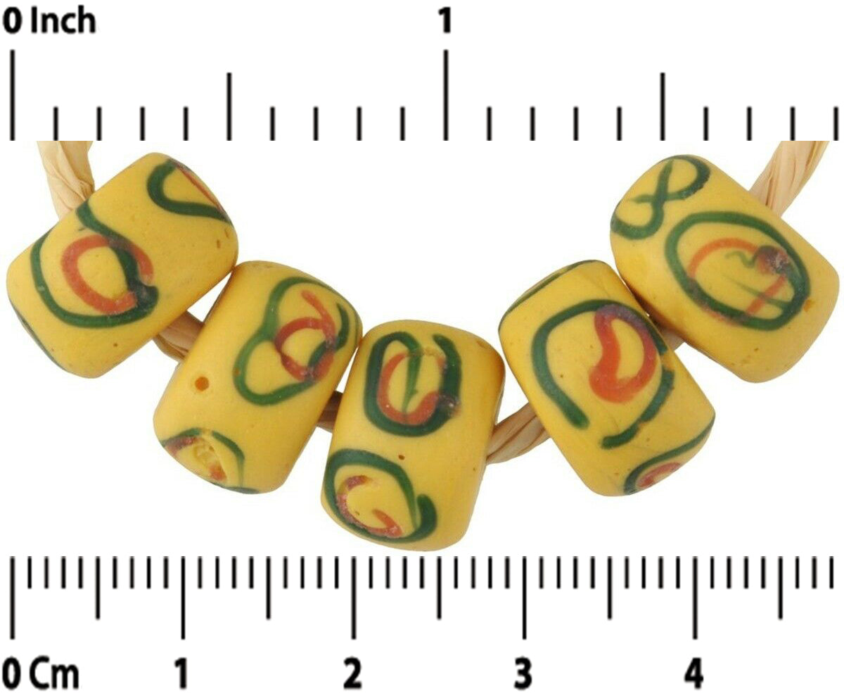 African trade beads old Eye Venetian wound glass beads yellow Fancy lampwork - Tribalgh