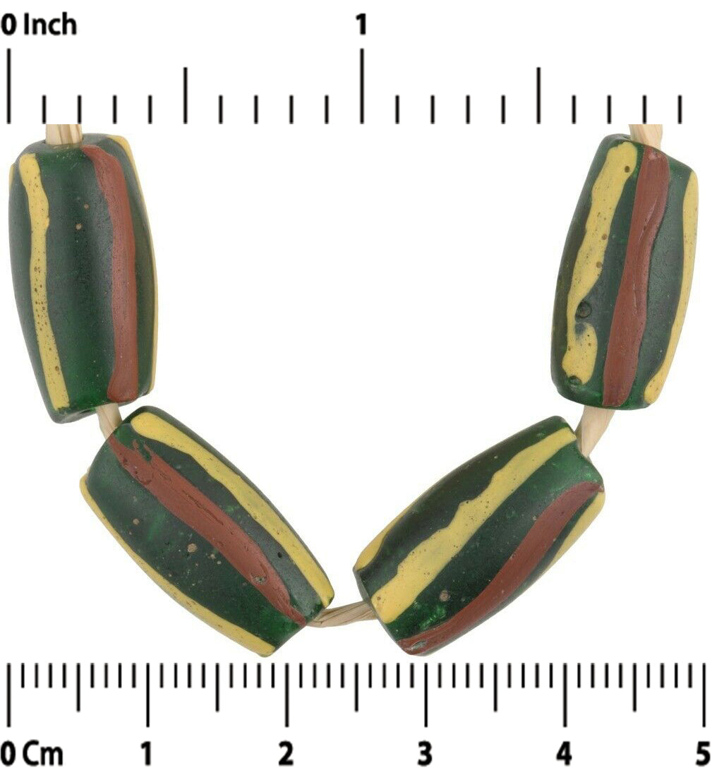Old African trade beads striped translucent green Venetian glass beads Ghana - Tribalgh