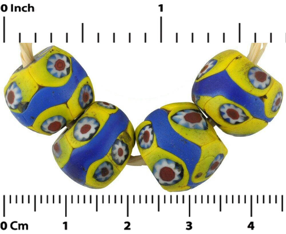 Antique Blue Banded Millefiori Venetian Mosaic Glass Beads - alternate view