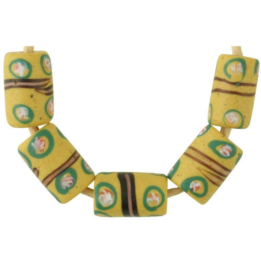 Παλιές αφρικανικές εμπορικές χάντρες με ταινίες Eye Βενετσιάνικο γυάλινες χάντρες κίτρινες Fancy εμπόριο της Γκάνα - Tribalgh