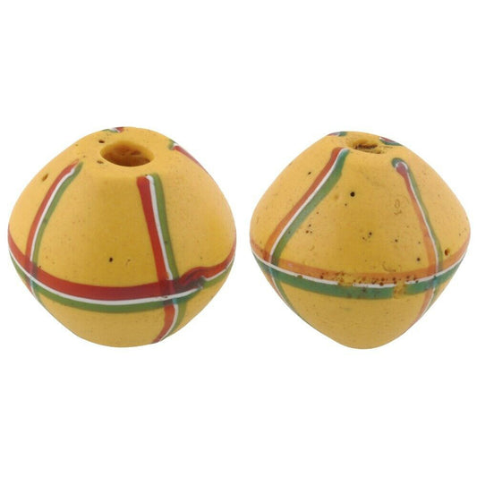 Alte afrikanische Handelsperlen gelb König venezianische Glasperlen gestreifte Doppelkegel Lampwork - Tribalgh