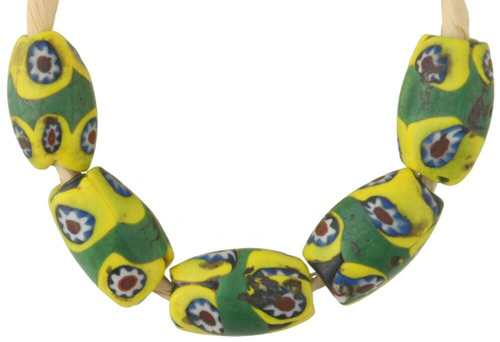 African trade beads antique banded oval millefiori Venetian glass Ghana trade - Tribalgh