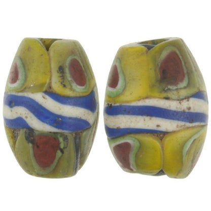 Old African trade beads oval Millefiori Venetian banded glass beads Ghana trade - Tribalgh