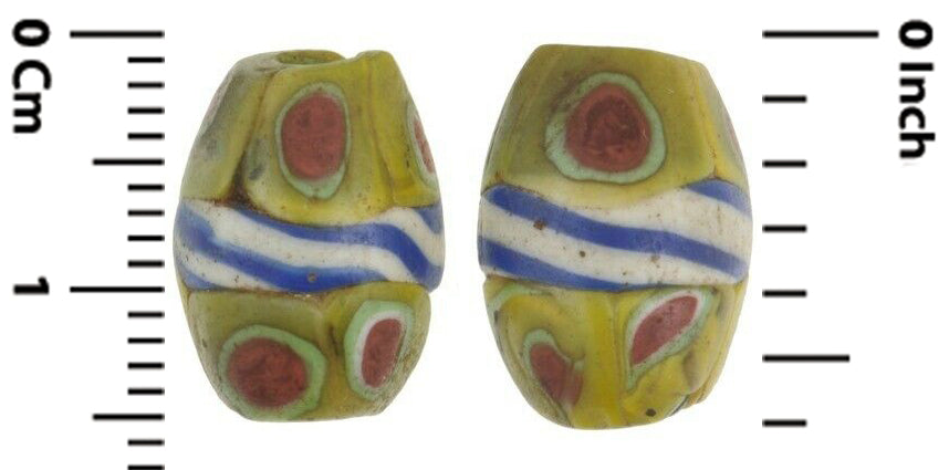Old African trade beads oval Millefiori Venetian banded glass beads Ghana trade - Tribalgh