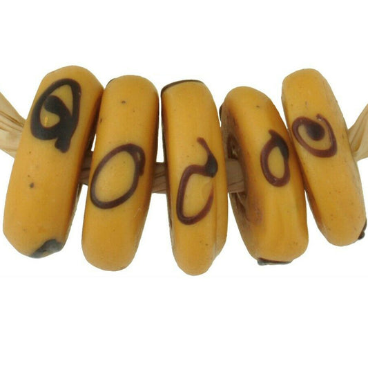 Old African trade beads Zen Venetian glass beads yellow disks spacers large rare - Tribalgh