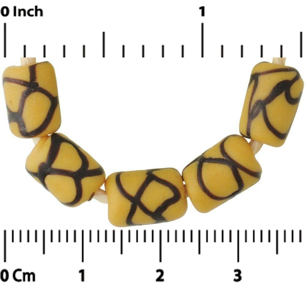 African trade beads old Rattle Snake Venetian glass beads Fancy yellow lampwork - Tribalgh