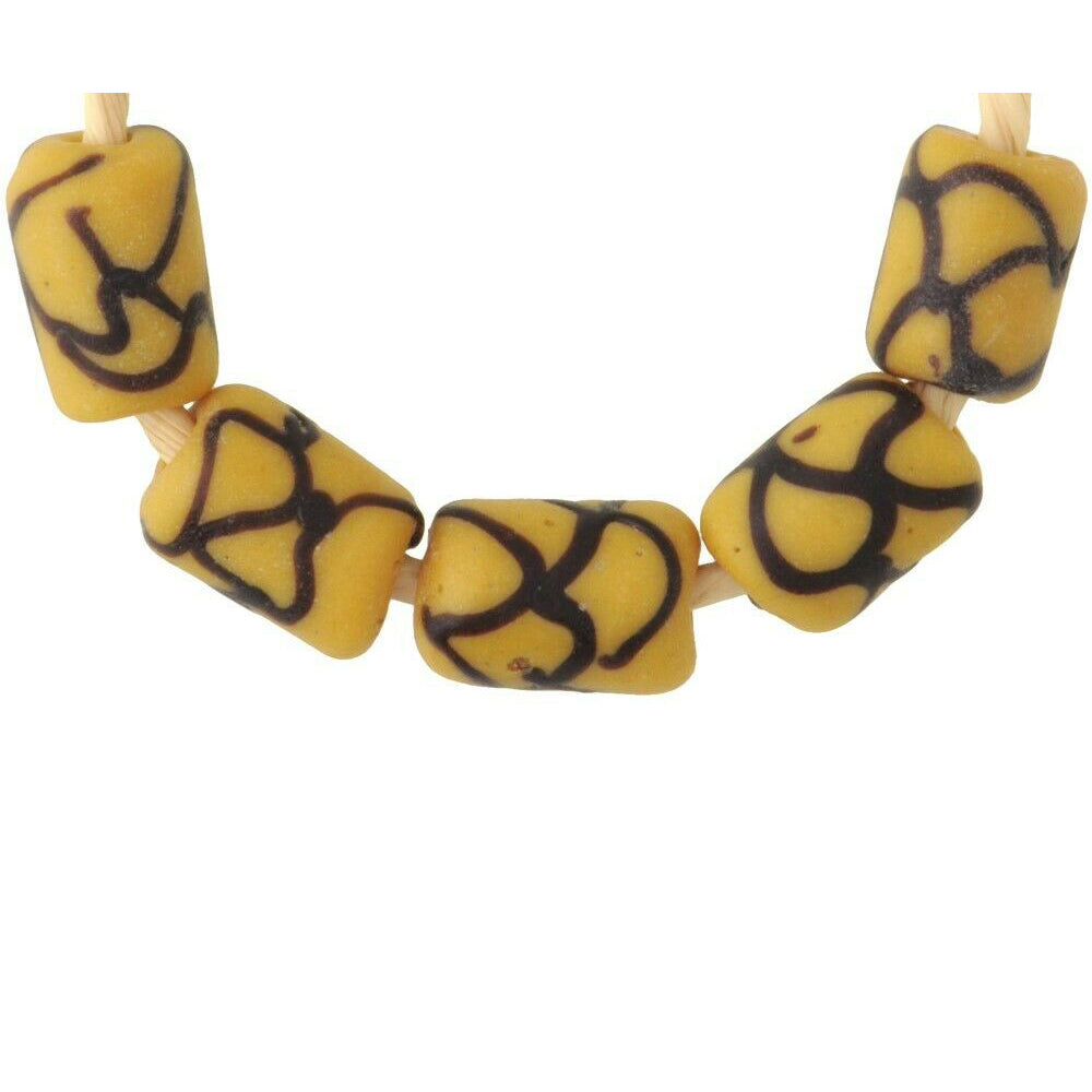 African trade beads old Rattle Snake Venetian glass beads Fancy yellow lampwork - Tribalgh