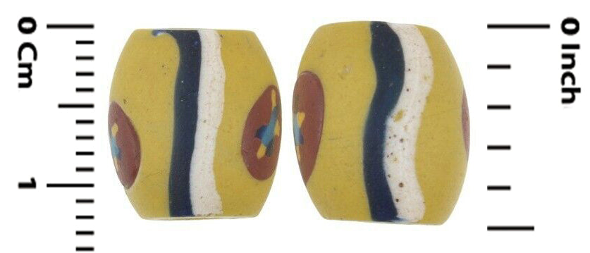 Old African trade antique Venetian Millefiori glass beads oval - Tribalgh