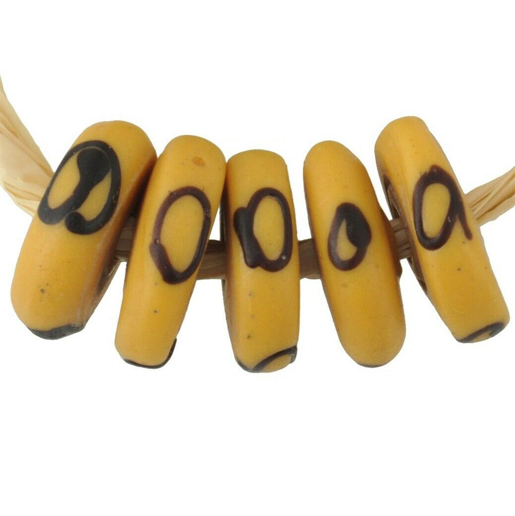 Rare African trade beads old yellow Zen Venetian glass beads disks spacers large - Tribalgh