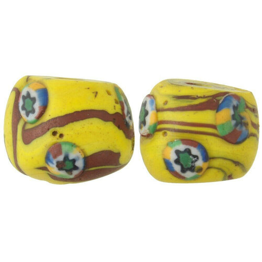 Αφρικανικές εμπορικές χάντρες παλιές στρογγυλές χάντρες από βενετσιάνικο μωσαϊκό Millefiori σπάνιο ζευγάρι - Tribalgh