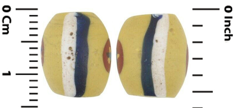 Rare African Trade Beads Antique Oval Millefiori Venetian Glass Beads Old Mosaic - close-up