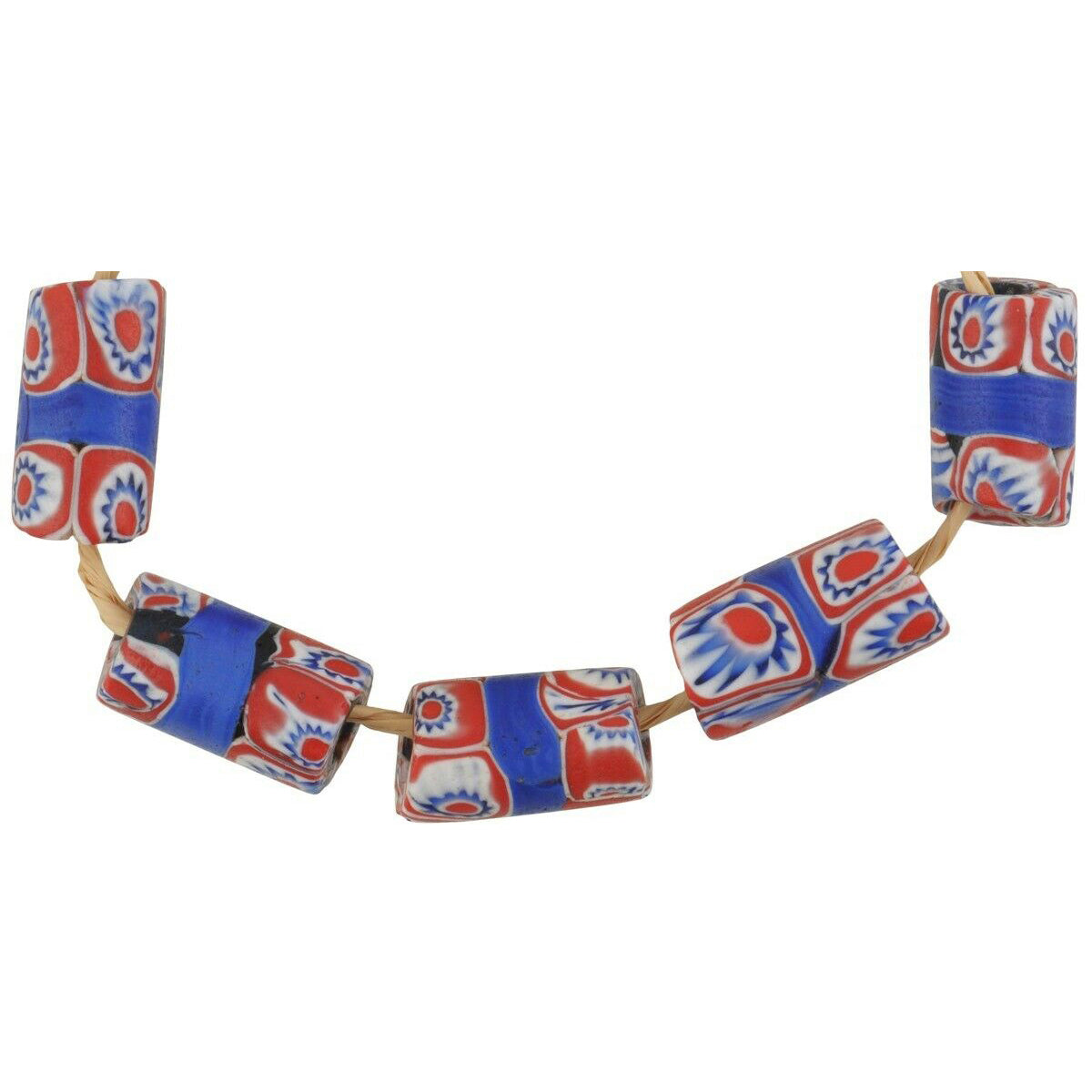 Alte afrikanische Handelsperlen, gebändert, antikes Millefiori-Mercedes-Glas, Murano-Mosaik