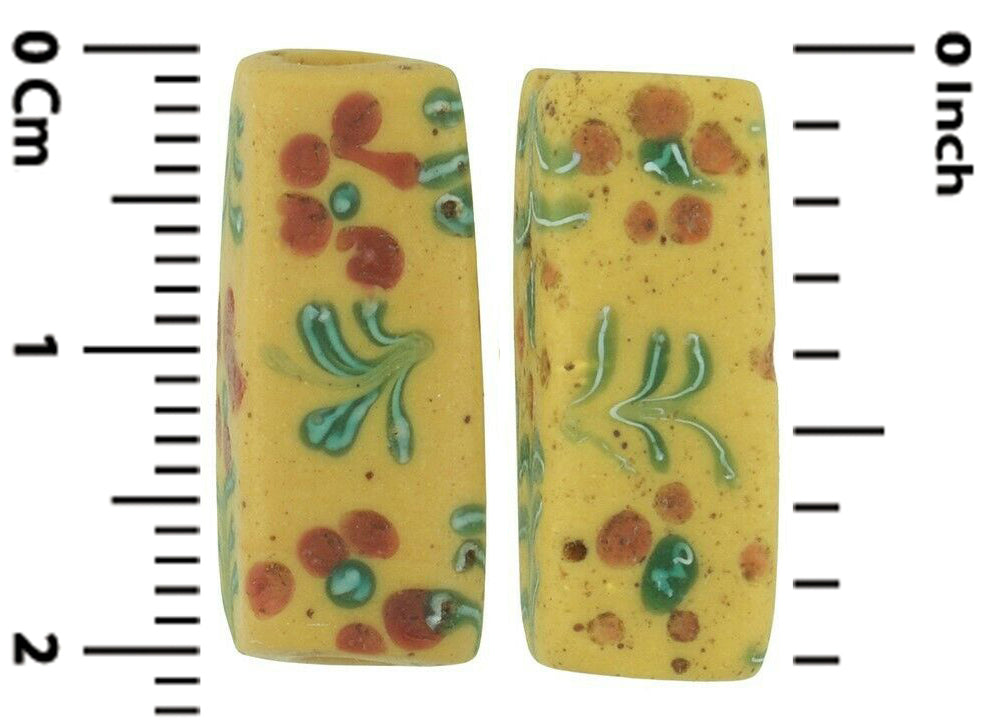 Antique African trade beads Venetian glass Floral rectangular - Tribalgh