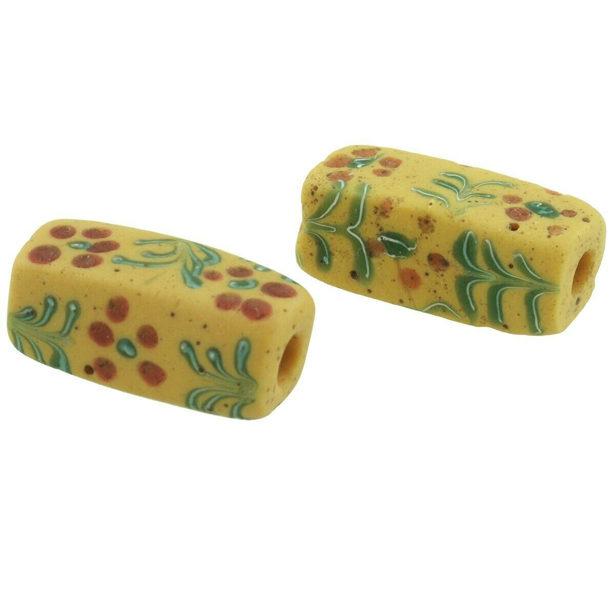 Antique African trade beads Venetian glass Floral rectangular - Tribalgh