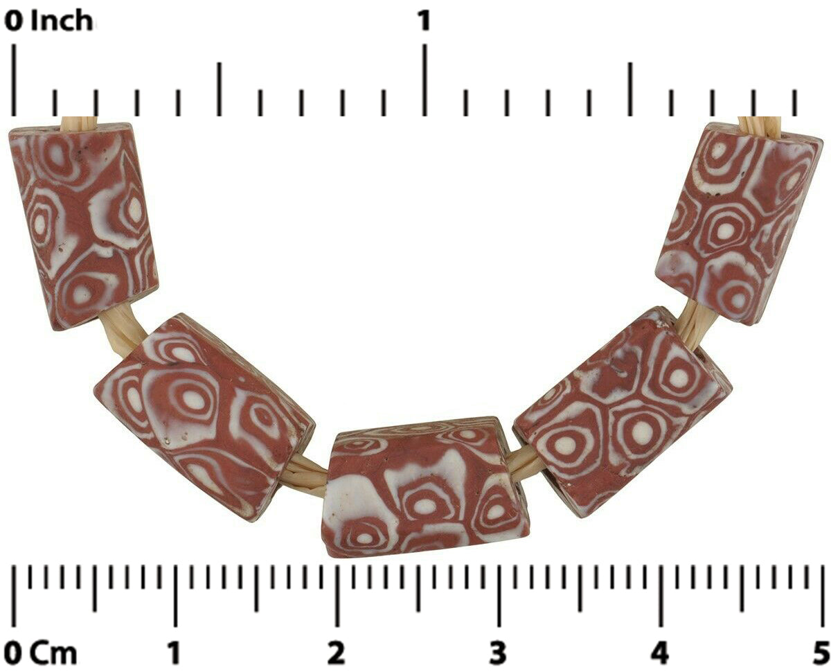 Antiche perle di vetro veneziane rettangolari millefiori commercio africano - Tribalgh