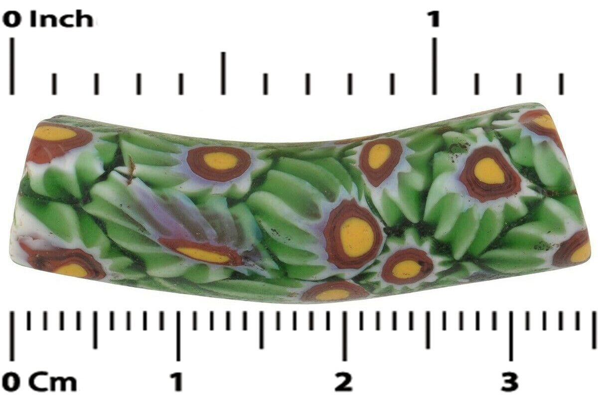 African trade bead tabular elbow Millefiori Venetian Murano glass rare - Tribalgh