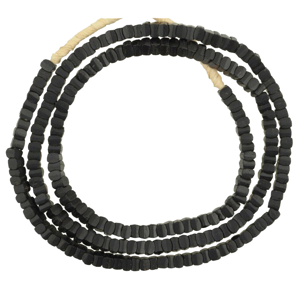 African trade beads old black interlocking Czech Bohemian glass beads necklace - Tribalgh