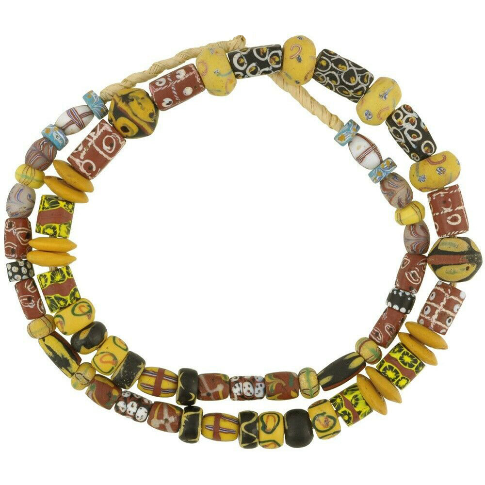 Old African trade beads millefiori pluma French cross eye Perlas de vidrio veneciano - Tribalgh