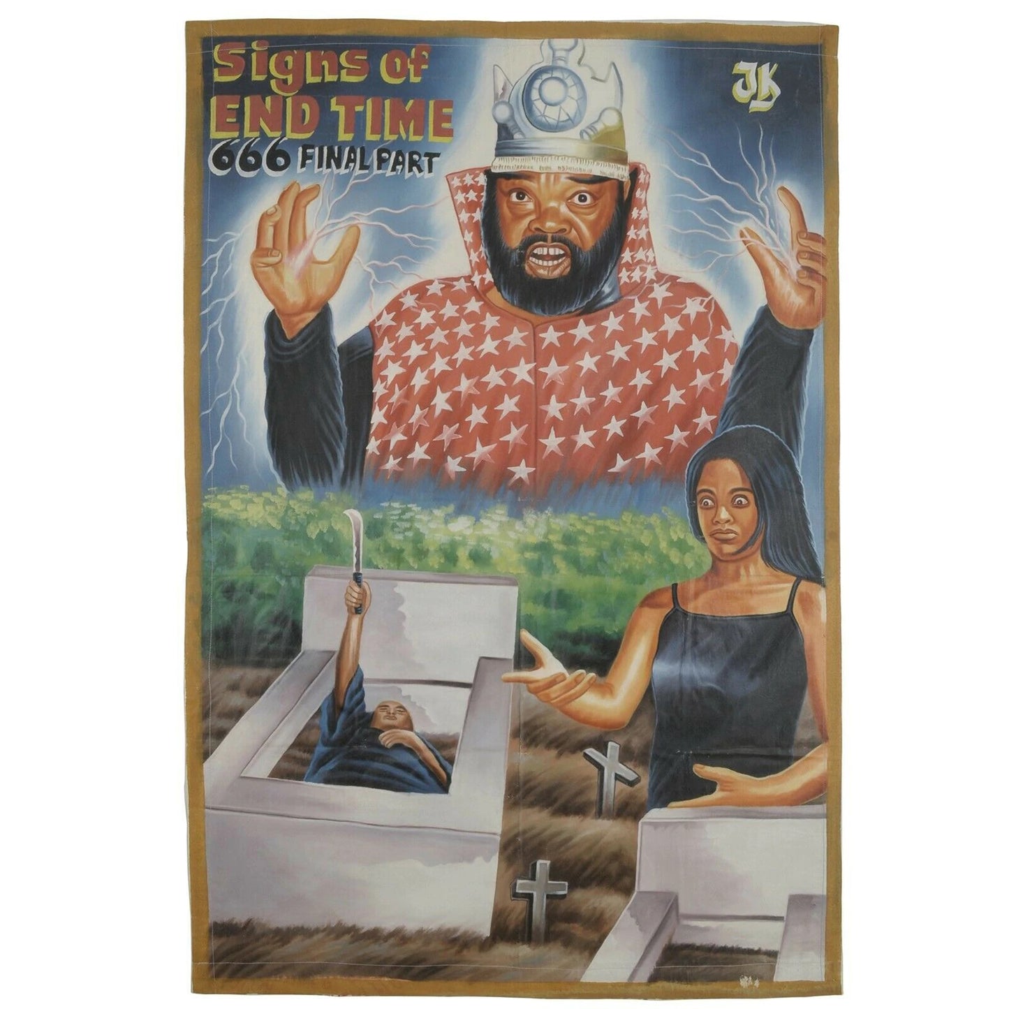 Αφίσα κινηματογραφικής ταινίας Γκάνα Αφρικανικός ζωγραφισμένος στο χέρι καμβάς σάκος Τέχνη ΣΗΜΑΔΙΑ ΤΟΥ ΤΕΛΟΥΣ ΧΡΟΝΟΥ - Tribalgh