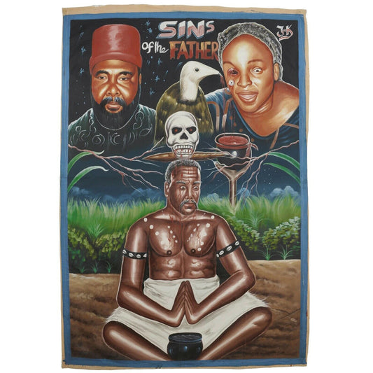 Cartel de la película lienzo africano pintado a mano Ghana PECADOS DEL PADRE - Tribalgh