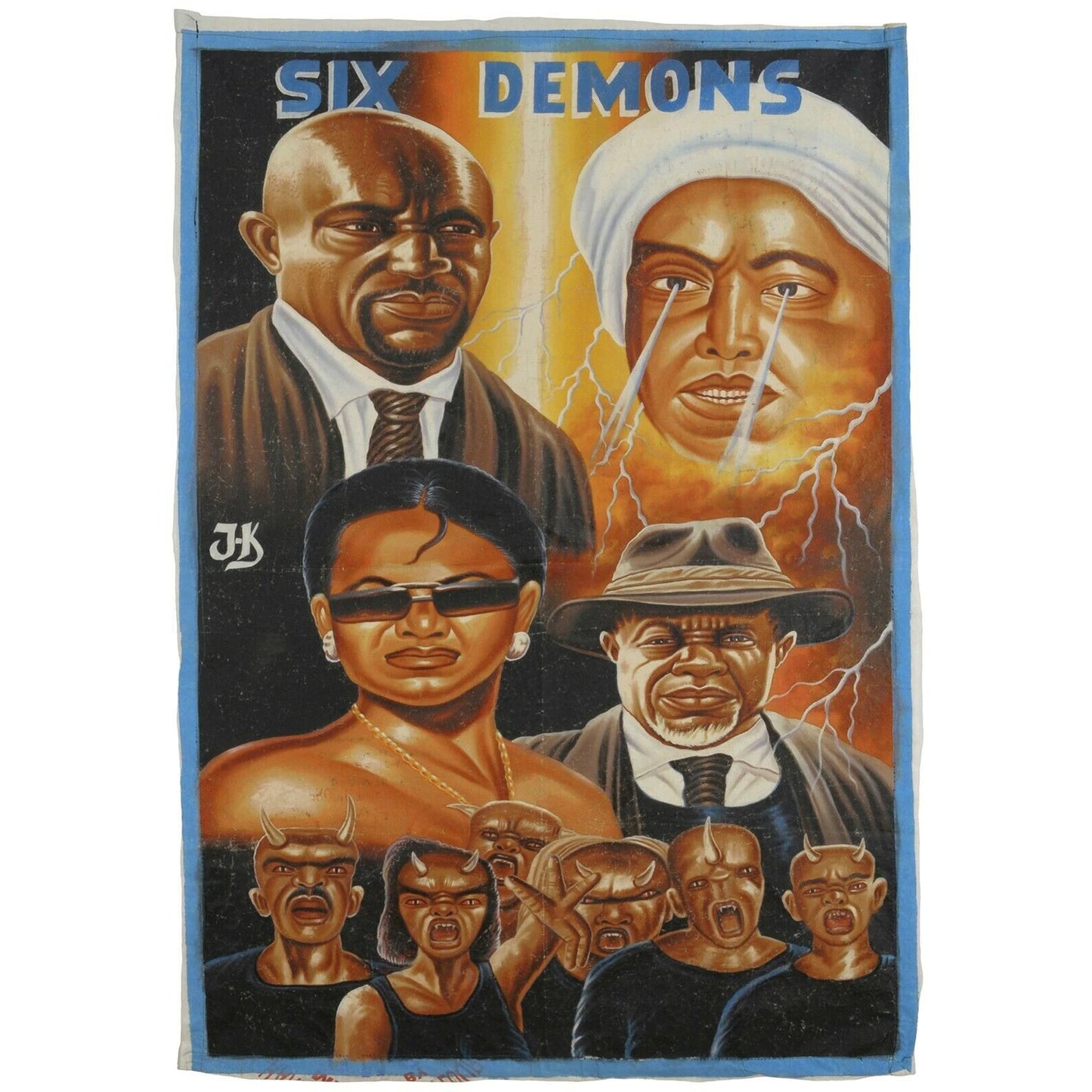 Αφίσα κινηματογραφικής ταινίας ζωγραφισμένη στο χέρι της Γκάνας Αφρικανική ζωγραφική διακόσμηση Six Demons - Tribalgh