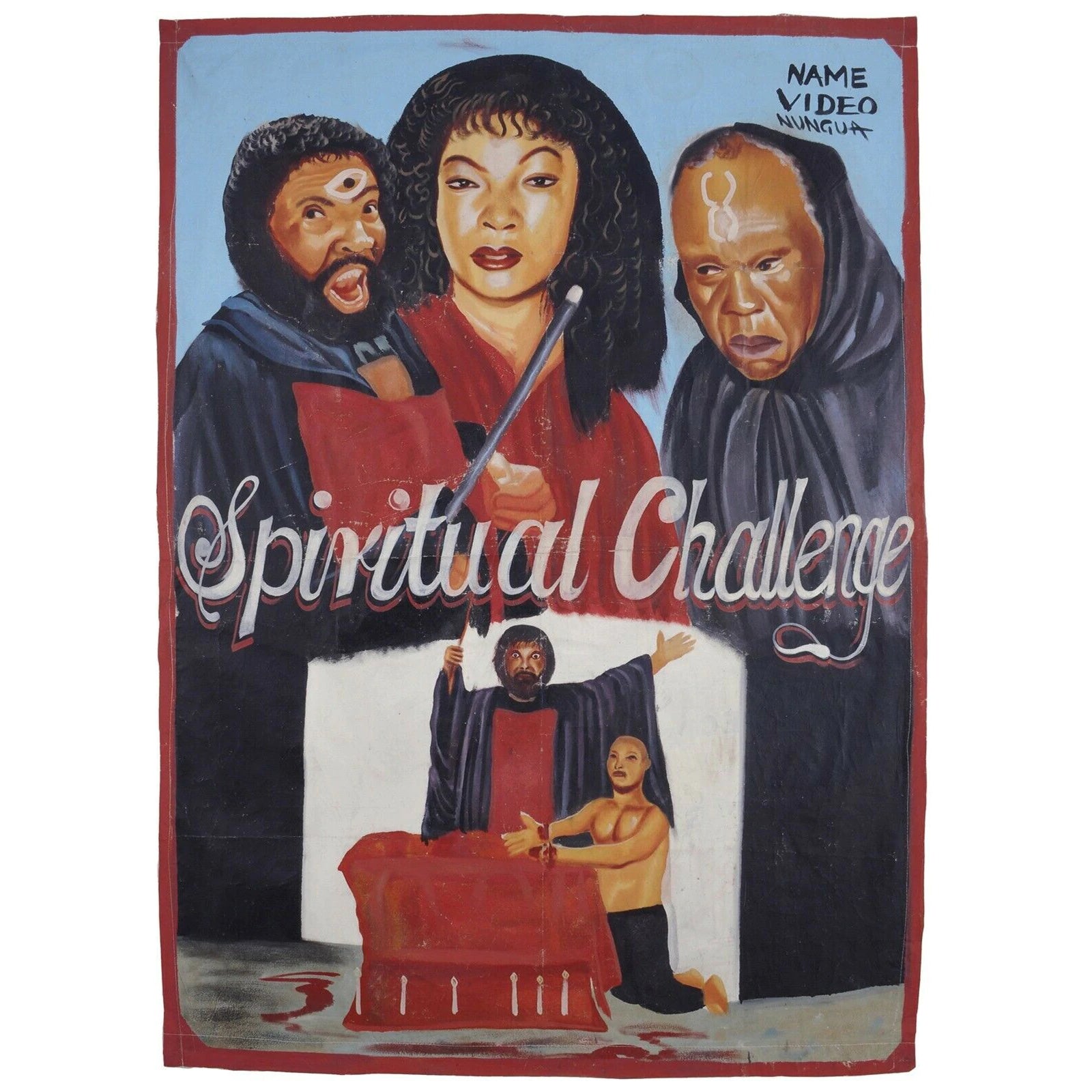 Movie poster Ghana African Cinema hand painted sack canvas SPIRITUAL CHALLENGE - Tribalgh