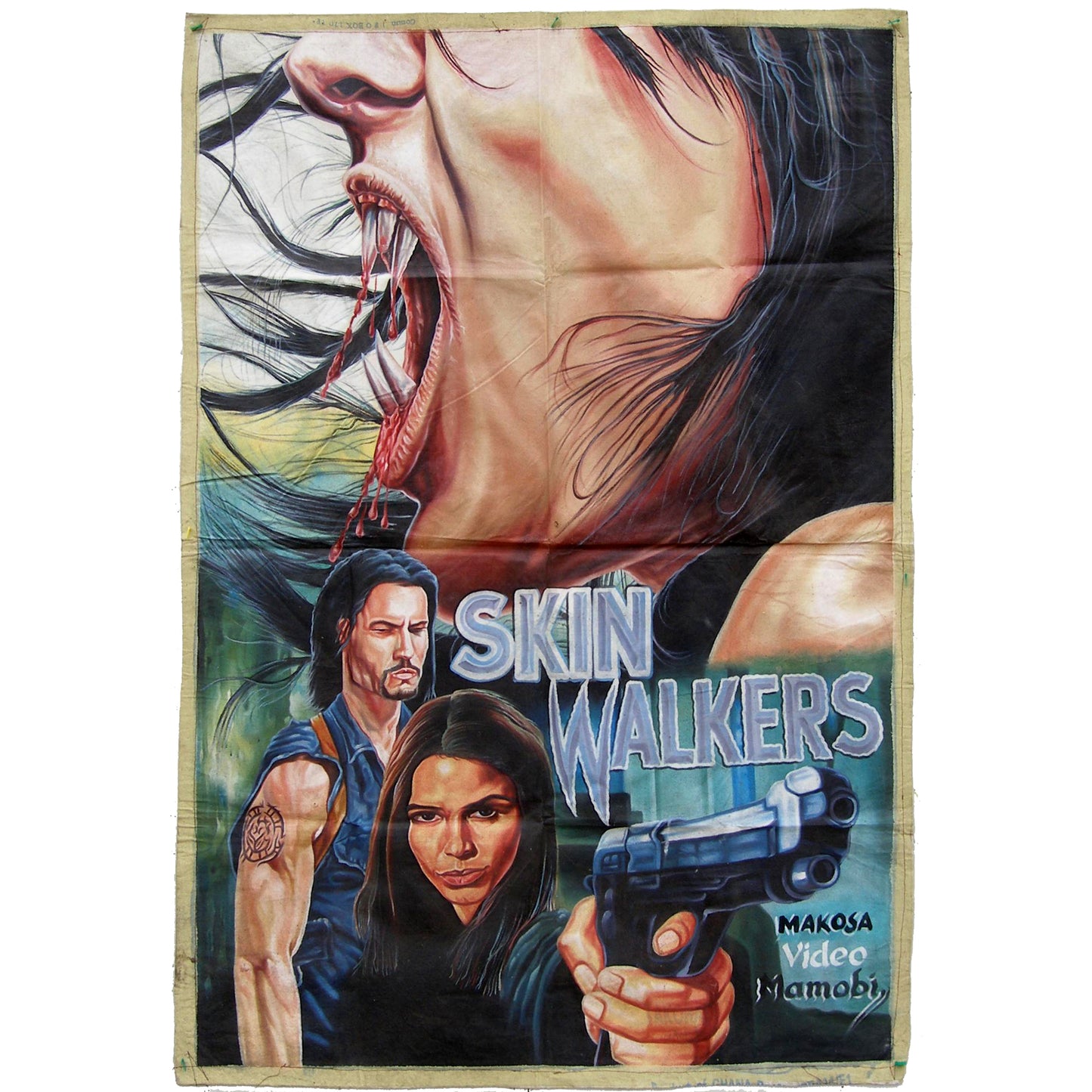 SKINWALKERS MOVIE POSTER HAND PAINTED IN GHANA ON RECYCLED FLOUR SACKS