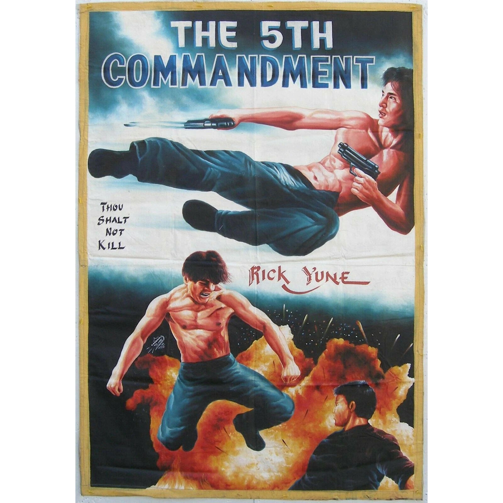 Ghana Cinema Movie poster African art hand painted on floor sack 5th COMMANDMENT - Tribalgh