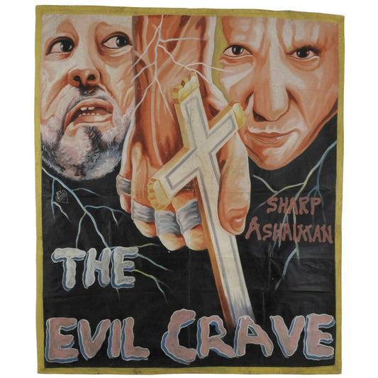 Ghana movie cinema poster Oil Paint hand painted Flour Sack Art THE EVIL CRAVE - Tribalgh