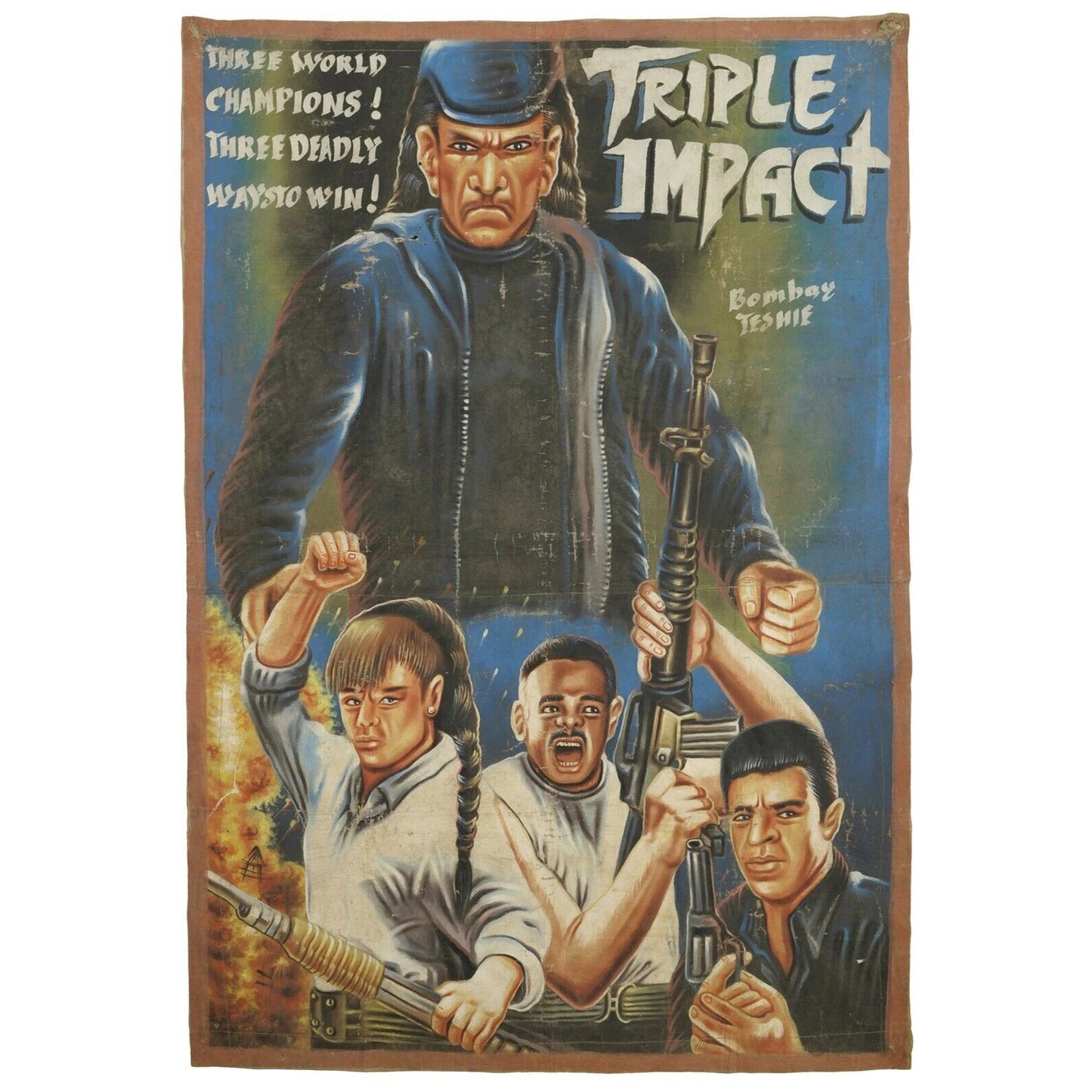 Cartel de la película Diseño de interiores de cine pintado a mano al óleo africano Ghana Triple Impacto - Tribalgh