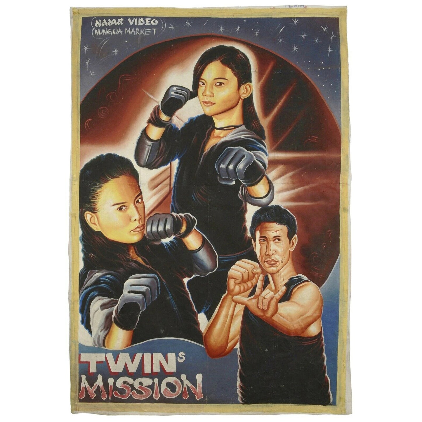 Cartel de película de cine de Ghana Pintura africana pared pintada a mano Arte TWINS MISSION - Tribalgh