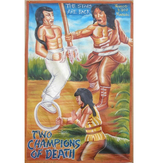 Ghana Movie Poster Cinema African hand painted flour sack 2 CHAMPIONS OF DEATH - Tribalgh