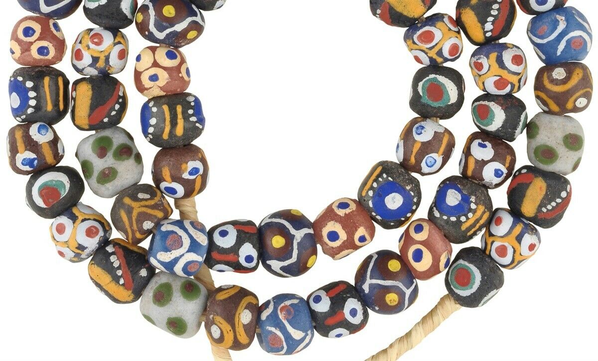 Krobo beads recycled powder glass handmade African trade ethnic necklace Ghana - Tribalgh