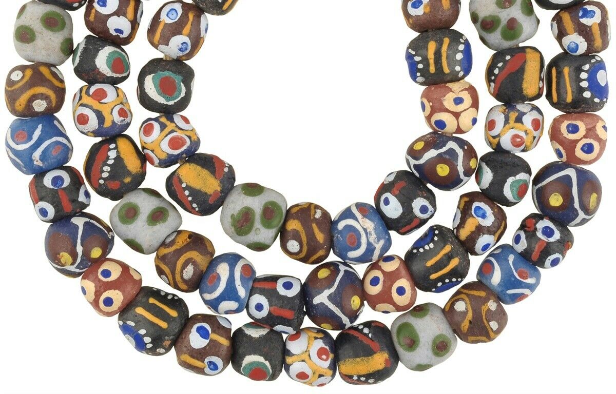 Krobo beads recycled powder glass handmade African trade ethnic necklace Ghana - Tribalgh