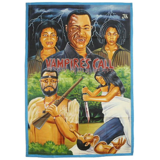 Cinema Movie Poster del Ghana Tela dipinta a mano africana VAMPIRES CALL - Tribalgh