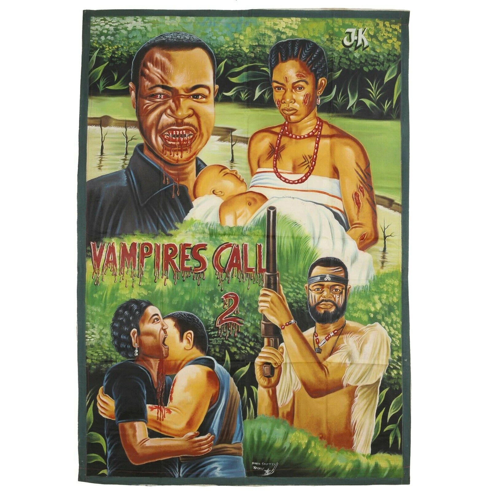 Movie Cinema poster Ghana African oil paint Hand painting Juju VAMPIRES CALL 2 - Tribalgh