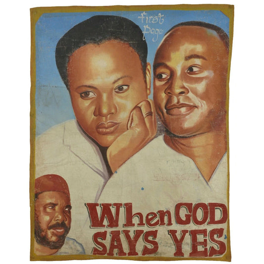 Hand painted Movie poster Ghana flour sack canvas home decor WHEN GOD SAYS YES - Tribalgh
