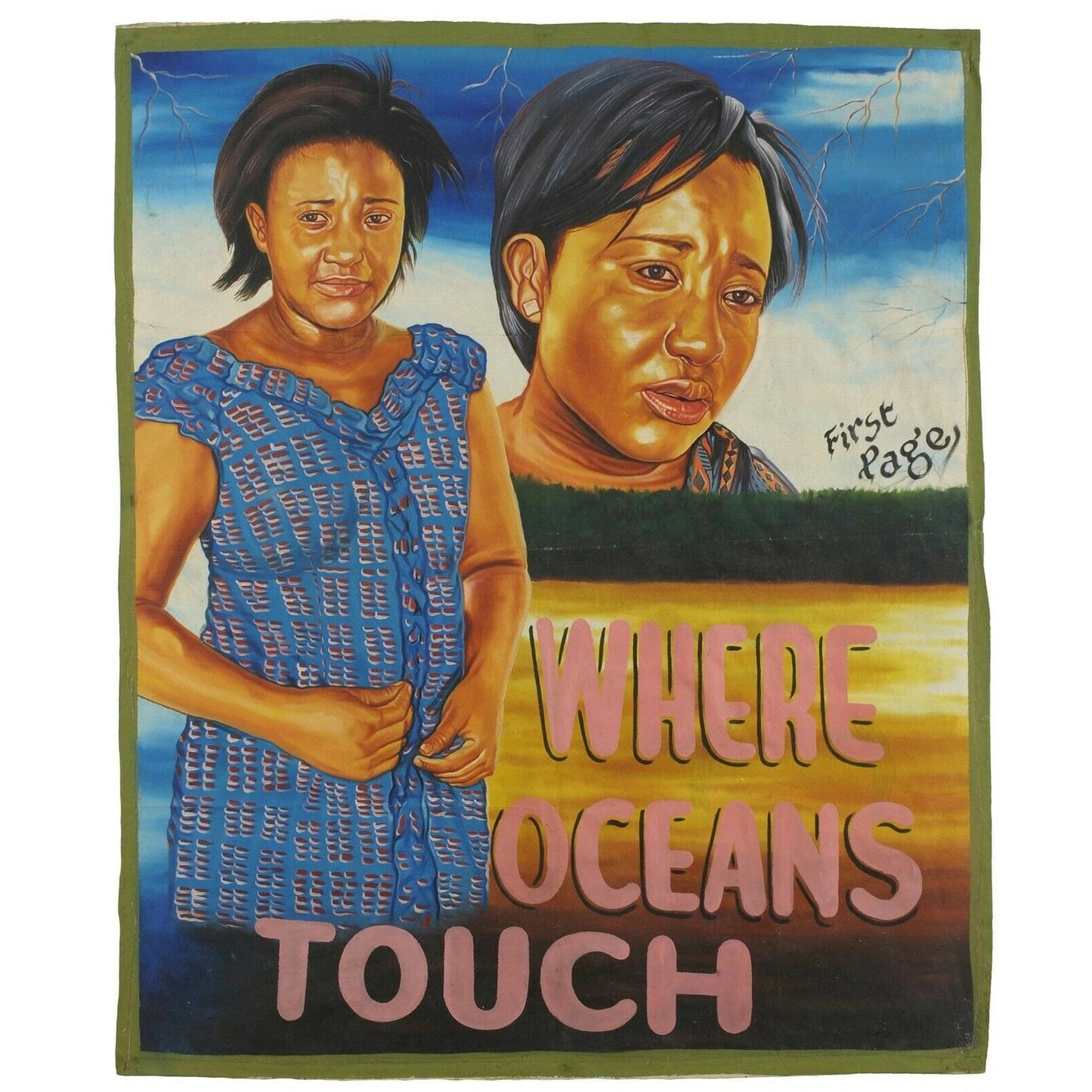 Ghana Movie poster African cinema folk art hand painted WHERE OCEAN TOUCH - Tribalgh