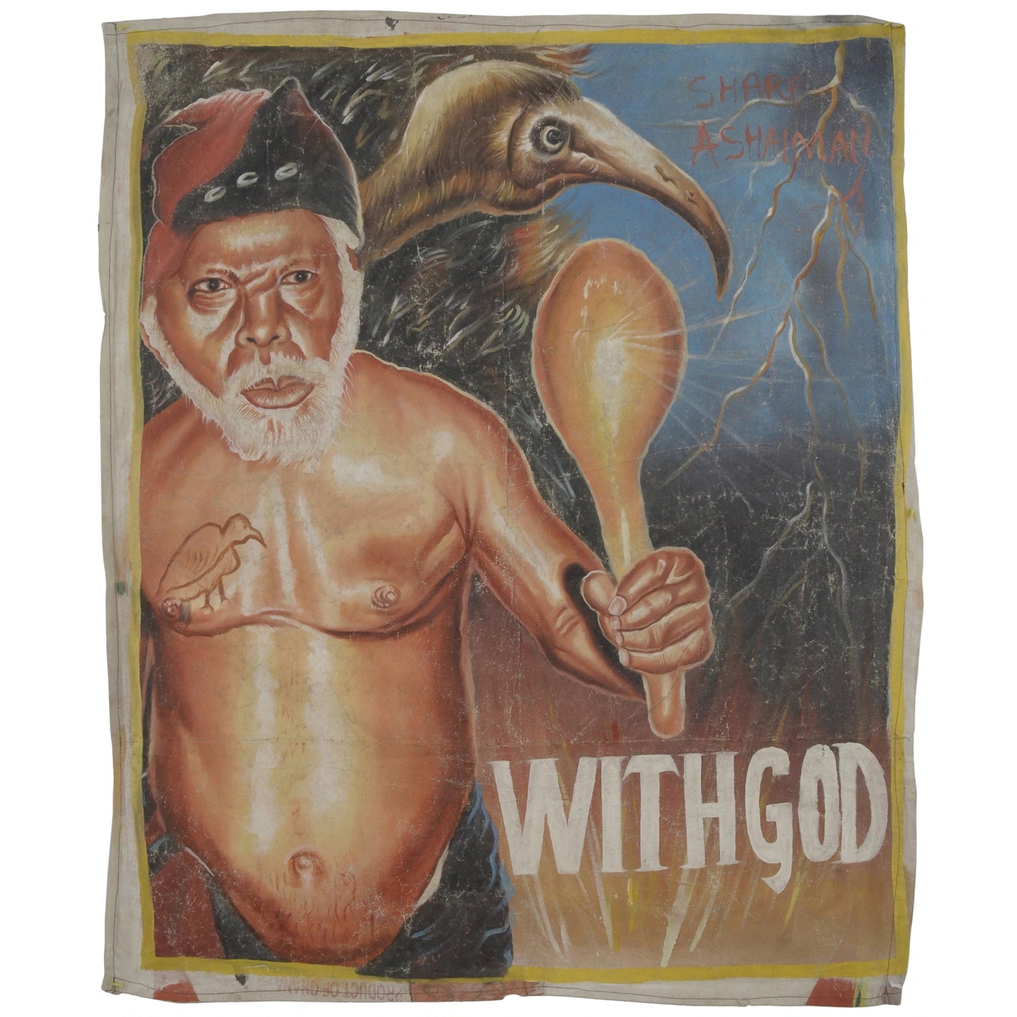 Cinema Movie poster Ghana African hand painted flour sack canvas Art WITH GOD - Tribalgh