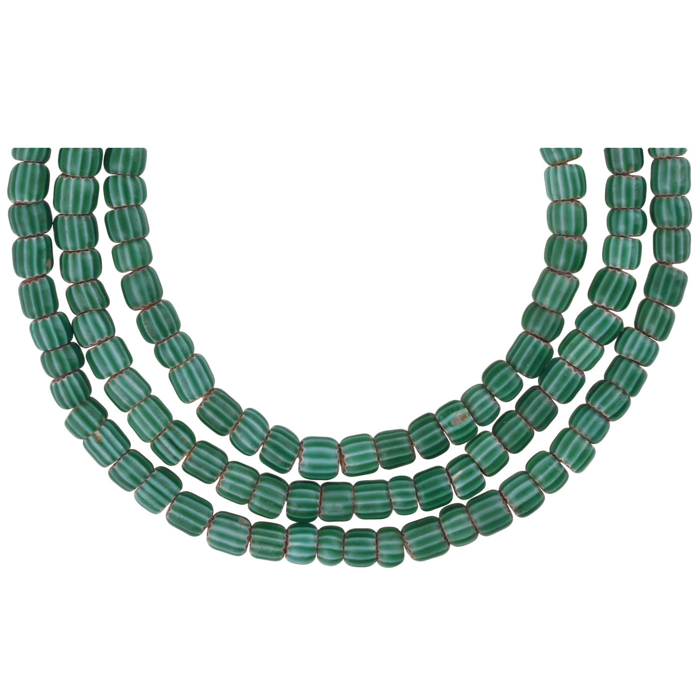 Antique Green Chevron Glass Trade Beads | 4-Layer Venetian Glass Beads - 4-5Mm, 25" Strand