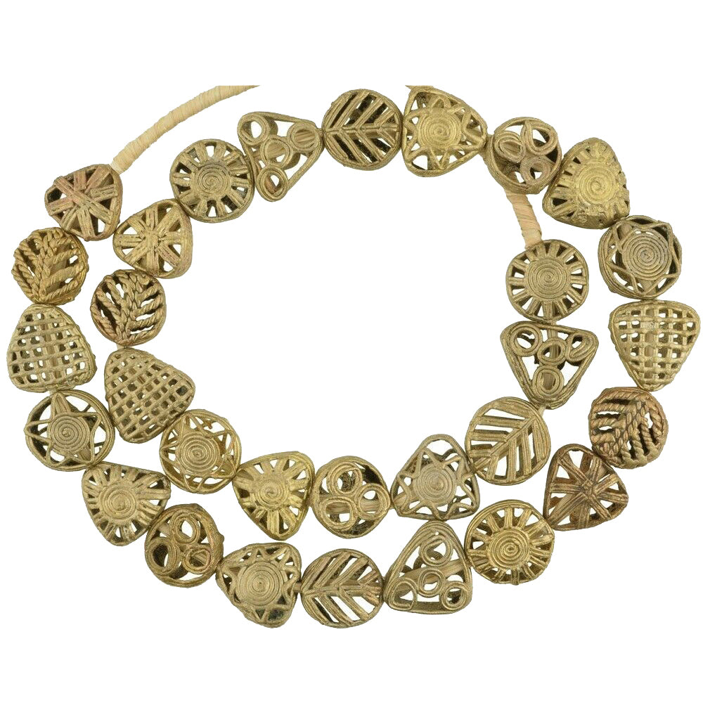 Unique Handcrafted Tabular Ashanti Brass Beads – Traditional Elegance