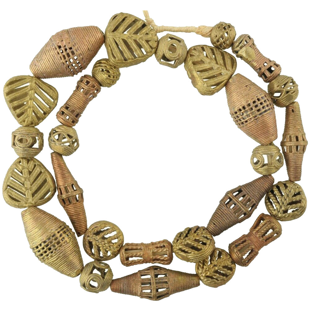 African handmade brass beads Ashanti Akan lost wax bronze casting African trade - Tribalgh