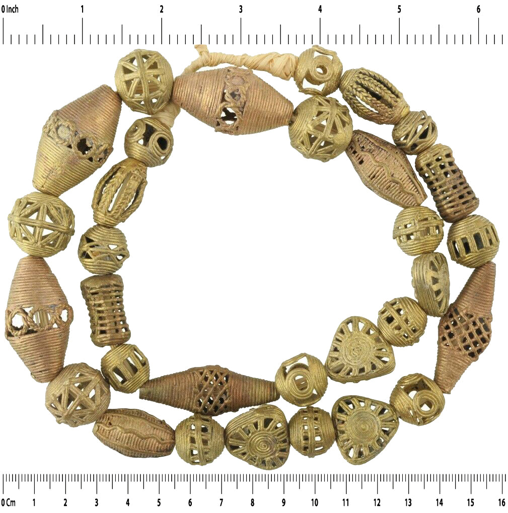 Handmade brass beads bronze casting lost wax Ashanti Akan jewelry African trade - Tribalgh