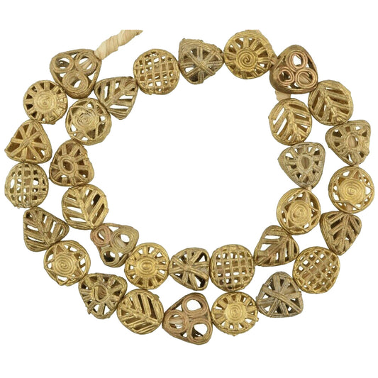 African Brass trade beads tabular Ghana Akan Ashanti lost wax bronze beads new - Tribalgh